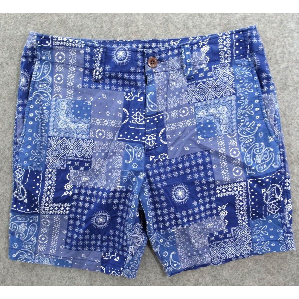 Lucky Brand Shorts Mens 29 Blue Paisley Bandana Flat Front Chinos 7" Streetwear